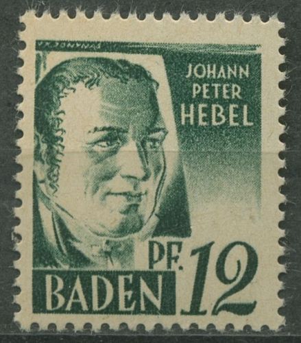 Französische Zone: Baden 1947 Johann Peter Hebel Type II, 4 v v II postfrisch
