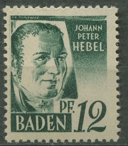Französische Zone: Baden 1947 Johann Peter Hebel Type III, 4 v v III postfrisch