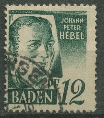 Französische Zone: Baden 1947 Johann Peter Hebel Type III, 4 v v III gestempelt