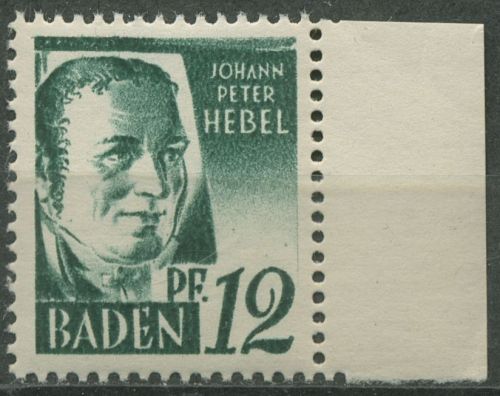 Französische Zone: Baden 1947 Johann Peter Hebel Type I, 4 yv I postfrisch