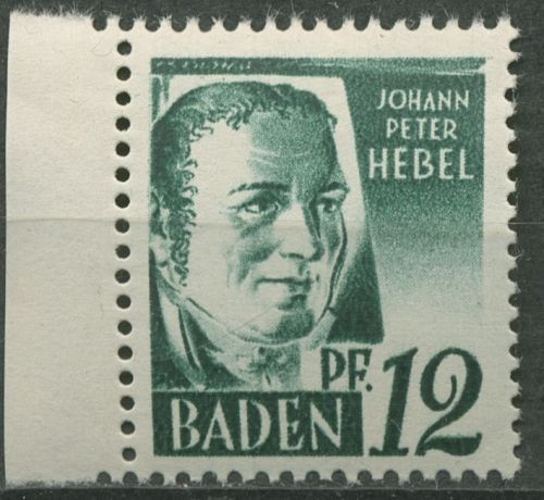 Französische Zone: Baden 1947 Johann Peter Hebel Type III, 4 yv III postfrisch