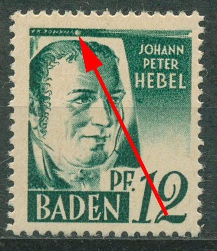 Französische Zone: Baden 1947 Hebel mit Plattenfehler 4 vv PF II postfrisch