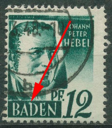 Französische Zone: Baden 1947 Hebel mit Plattenfehler 4 yv PF VI gestempelt