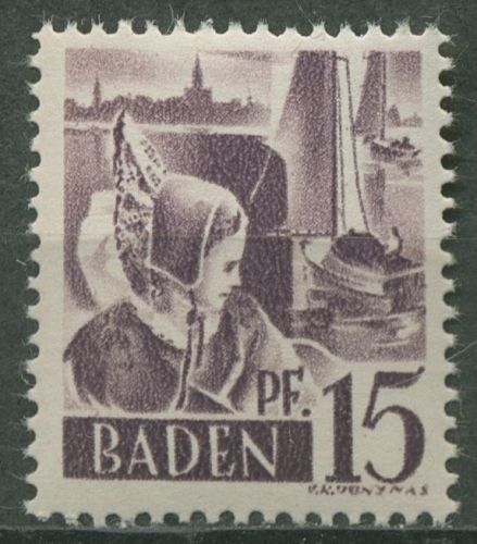 Französische Zone: Baden 1947 Trachtenmädchen Type II, 5 yv II postfrisch