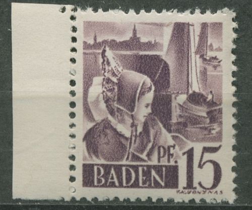 Französische Zone: Baden 1947 Trachtenmädchen Type III, 5 yv III postfrisch