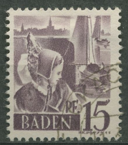 Französische Zone: Baden 1947 Trachtenmädchen Type III, 5 yv III gestempelt