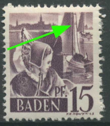 Französische Zone: Baden 1947 mit Plattenfehler 5 yv PF V postfrisch