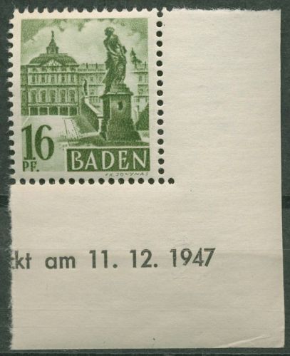 Franz. Zone: Baden 1947 Schloss Rastatt Type I 6 yv I Ecke 4 postfrisch