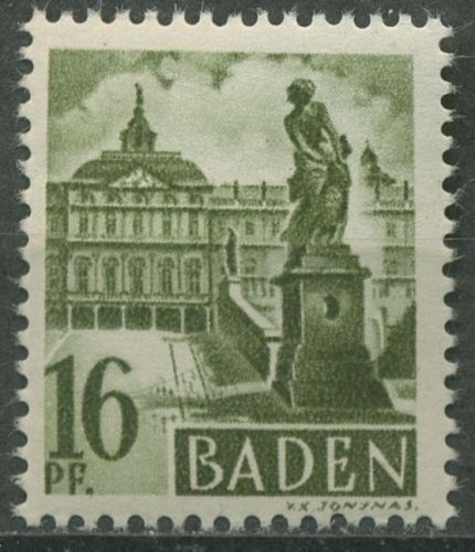 Französische Zone: Baden 1947 Schloss Rastatt Type I, 6 yv III postfrisch