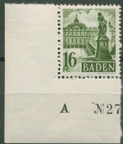 Franz. Zone: Baden 1947 Schloss Rastatt Type I Ecke u. li. 6 yv VI postfrisch
