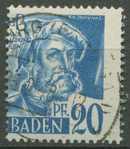Franz. Zone: Baden 1947 H. Baldung Type I stark dezentriert, 7 yv I gestempelt