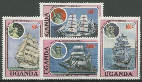 Uganda 1986 100 J. Freiheitsstatue Segelschiffe 485/88 postfrisch