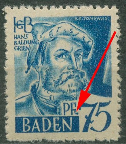 Französische Zone: Baden 1947 mit Plattenfehler 11 v w PF II postfrisch
