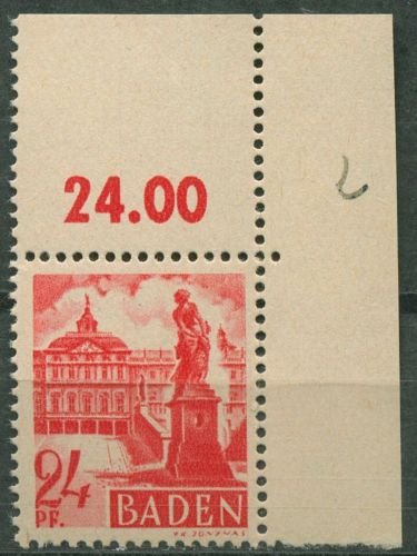 Franz. Zone: Baden 1947 Schloss Rastatt Type I Ecke o. re., 8 v v I postfrisch