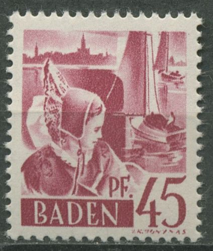 Franz. Zone: Baden 1947 Trachtenmädchen 9 yw II postfrisch (grobkörniger Gummi)