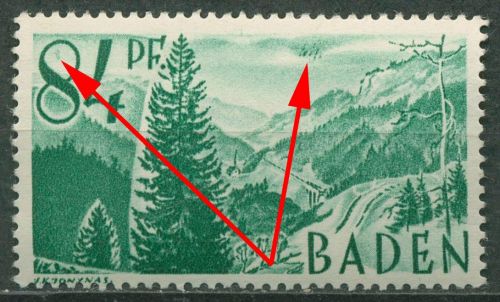 Französische Zone: Baden 1947 Höllental mit Plattenfehler 12 yv PF I postfrisch