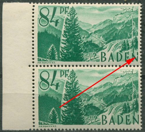 Französische Zone: Baden 1947 Höllental mit Plattenfehler 12 yv PF II postfrisch