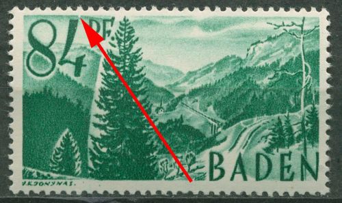 Französische Zone: Baden 1947 mit Plattenfehler 12 yv II PF III postfrisch