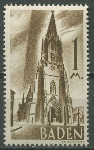 Französische Zone: Baden 1947 Freiburger Münster Type I, 13 y v I postfrisch
