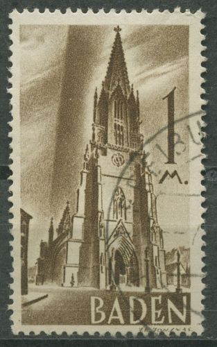 Französische Zone: Baden 1947 Freiburger Münster Type I, 13 y v I gestempelt
