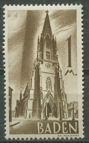 Französische Zone: Baden 1947 Freiburger Münster Type II, 13 y v II postfrisch