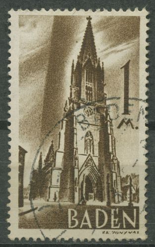 Französische Zone: Baden 1947 Freiburger Münster Type II, 13 y v II gestempelt