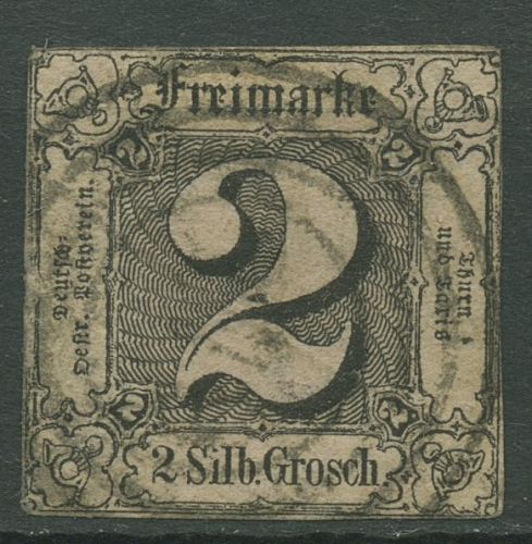 Thurn und Taxis 1852/58 2 Silbergroschen 5 gestempelt, kleiner Fehler