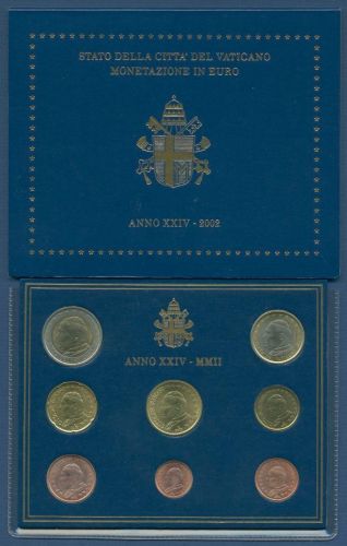 Vatikan KMS 2002 original Kursmünzensatz im Folder, Stempelglanz (m1367)