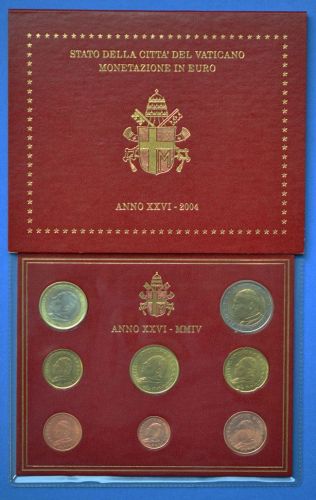 Vatikan KMS 2004 original Kursmünzensatz im Folder, Stempelglanz (m1365)