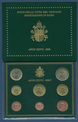 Vatikan KMS 2005 original Kursmünzensatz im Folder, Stempelglanz (m1364)