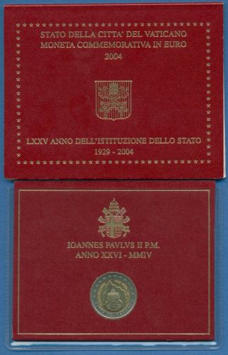 Vatikan 2 Euro 2004 75 Jahre Vatikanstadt, im original Folder, st (m1425)