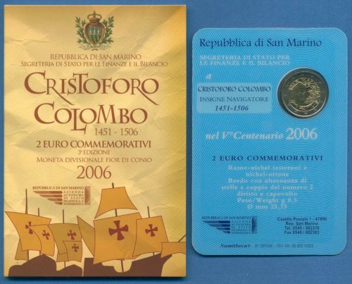 San Marino 2 Euro 2006 Christoph Kolumbus, im original Folder, st (m1439)