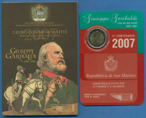 San Marino 2 Euro 2007 Guiseppe Garibaldi, im original Folder, st (m1440)
