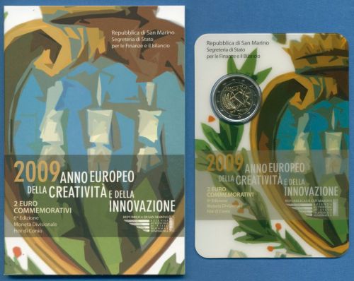 San Marino 2 Euro 2009 Kreativität u. Innovation, im original Folder, st (m1443)