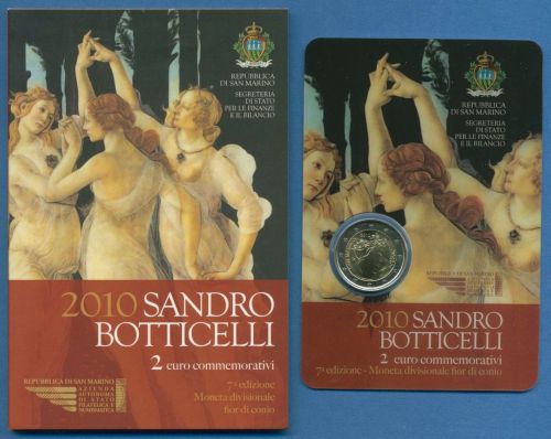 San Marino 2 Euro 2010 Sandro Botticelli, im original Folder, st (m1444)
