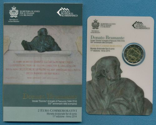 San Marino 2 Euro 2014 Donato Bramante, im original Folder, st (m1447)