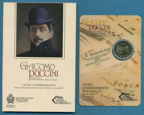San Marino 2 Euro 2014 Giacomo Puccini, im original Folder, st (m1446)