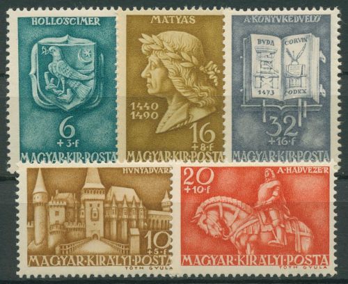 Ungarn 1940 König Matthias Corvinus Wappen Schloss 633/37 mit Falz