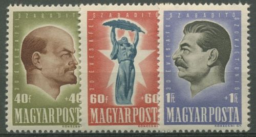 Ungarn 1947 30. J. der russischen Revolution, Lenin, Stalin 994/96 postfrisch
