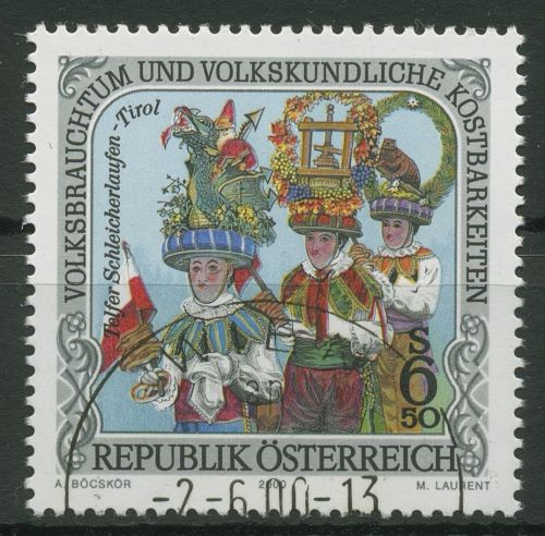Österreich 2000 Volksbrauchtum Schleicherlaufen 2304 gestempelt