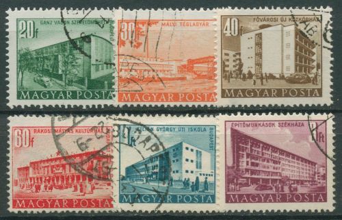 Ungarn 1951 Gebäude Bauten des Fünfjahresplanes 1186/91 gestempelt