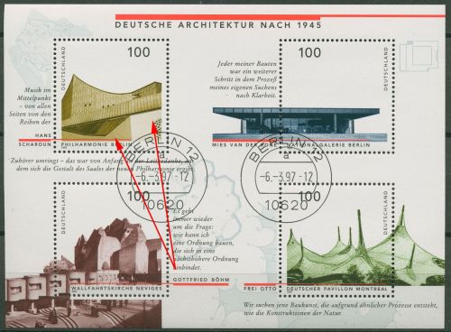 Bund 1997 Architektur Block 37 mit Plattenfehler 1906 I gestempelt (C101)