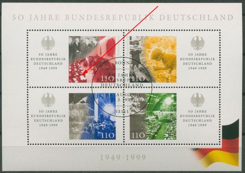Bund 1999 50 J. Bundesrepublik mit Plattenfehler Block 49 I ESST BONN (C19786)