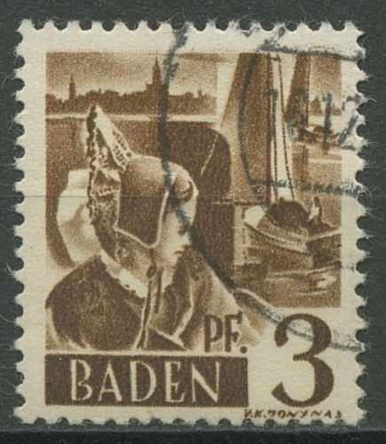 Französische Zone: Baden 1947 Trachtenmädchen Type I, 2 yv I gestempelt