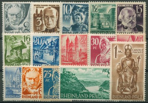 Französische Zone: Rheinland-Pfalz 1947 Persönlich. u. Ansichten 1/15 postfrisch