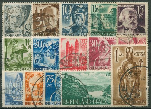 Französische Zone: Rheinland-Pfalz 1947 Persönlich. u. Ansichten 1/15 gestempelt