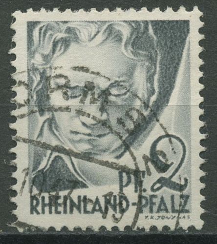 Französische Zone: Rheinland-Pfalz 1947 Beethoven Type II, 1 y v II gestempelt