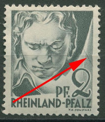 Französische Zone: Rheinland-Pfalz 1947 mit Plattenfehler 1 yv PF III mit Falz