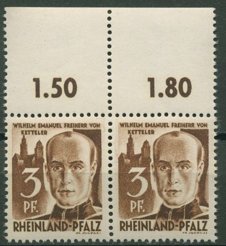 Französische Zone: Rheinland-Pfalz 1947 Typenpaar 2 yv II+I Oberrand postfrisch