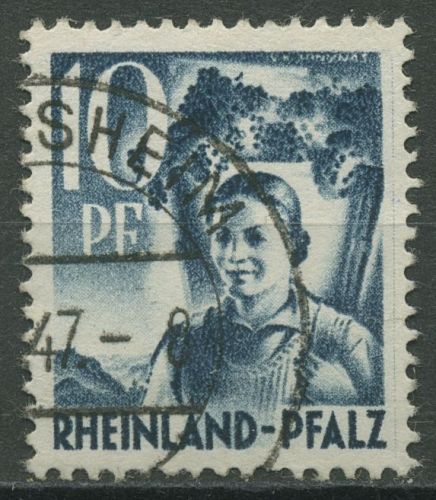 Französische Zone: Rheinland-Pfalz 1947 Winzerin Type II, 3 y v II gestempelt